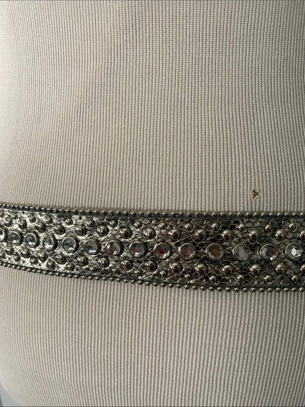 Vintage Chicos Rhinestone & Stud Metallic Snake Skin Western Belt Silver M